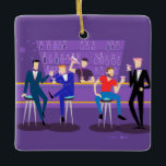 Retro Gay Bar Ceramic Ornament<br><div class="desc">This customisable Retro Gay Bar Ceramic Christmas Ornament design is purple, kitschy, and utterly fabulous! Sitting on mid century modern barstools, drinking their fun, pink beverages, these dapper gentlemen are having a gay ol’ time. The hunky bartender with a pink bowtie is already pouring the next round. The silhouettes of...</div>