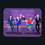 Retro Gay Bar Flexible Magnet<br><div class="desc">This Retro Gay Bar Flexible Magnet design is purple, kitschy, and utterly fabulous! Sitting on mid century modern barstools, drinking their fun, pink beverages, these dapper gentlemen are having a gay ol’ time. The hunky bartender with a pink bowtie is already pouring the next round. The silhouettes of atomic liquor...</div>