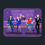 Retro Gay Bar Flexible Magnet<br><div class="desc">This Retro Gay Bar Flexible Magnet design is purple, kitschy, and utterly fabulous! Sitting on mid century modern barstools, drinking their fun, pink beverages, these dapper gentlemen are having a gay ol’ time. The hunky bartender with a pink bowtie is already pouring the next round. The silhouettes of atomic liquor...</div>