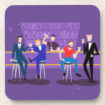 Retro Gay Bar Hard Plastic Coasters<br><div class="desc">This Retro Gay Bar Hard Plastic Coaster design is purple, kitschy, and utterly fabulous! Sitting on mid century modern barstools, drinking their fun, pink beverages, these dapper gentlemen are having a gay ol’ time. The hunky bartender with a pink bowtie is already pouring the next round. The silhouettes of atomic...</div>