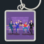 Retro Gay Bar Keychain<br><div class="desc">This Retro Gay Bar Keychain design is purple, kitschy, and utterly fabulous! Sitting on mid century modern barstools, drinking their fun, pink beverages, these dapper gentlemen are having a gay ol’ time. The hunky bartender with a pink bowtie is already pouring the next round. The silhouettes of atomic liquor bottles...</div>
