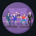 Retro Gay Bar Magnet<br><div class="desc">This Retro Gay Bar Magnet design is purple, kitschy, and utterly fabulous! Sitting on mid century modern barstools, drinking their fun, pink beverages, these dapper gentlemen are having a gay ol’ time. The hunky bartender with a pink bowtie is already pouring the next round. The silhouettes of atomic liquor bottles...</div>