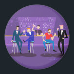 Retro Gay Bar Magnet<br><div class="desc">This Retro Gay Bar Magnet design is purple, kitschy, and utterly fabulous! Sitting on mid century modern barstools, drinking their fun, pink beverages, these dapper gentlemen are having a gay ol’ time. The hunky bartender with a pink bowtie is already pouring the next round. The silhouettes of atomic liquor bottles...</div>