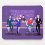 Retro Gay Bar Mousepad<br><div class="desc">This Retro Gay Bar Mouse Pad design is purple, kitschy, and utterly fabulous! Sitting on mid century modern barstools, drinking their fun, pink beverages, these dapper gentlemen are having a gay ol’ time. The hunky bartender with a pink bowtie is already pouring the next round. The silhouettes of atomic liquor...</div>