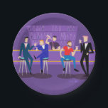Retro Gay Bar Paper Plate<br><div class="desc">This Retro Gay Bar Paper Plate design is purple, kitschy, and utterly fabulous! Sitting on mid century modern barstools, drinking their fun, pink beverages, these dapper gentlemen are having a gay ol’ time. The hunky bartender with a pink bowtie is already pouring the next round. The silhouettes of atomic liquor...</div>