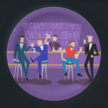 Retro Gay Bar Paper Plate<br><div class="desc">This Retro Gay Bar Paper Plate design is purple, kitschy, and utterly fabulous! Sitting on mid century modern barstools, drinking their fun, pink beverages, these dapper gentlemen are having a gay ol’ time. The hunky bartender with a pink bowtie is already pouring the next round. The silhouettes of atomic liquor...</div>