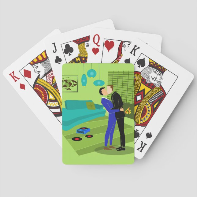 Retro Gay Couple In Love Classic Playing Cards (Back)
