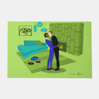 Retro Gay Couple in Love (Interracial) Door Mat