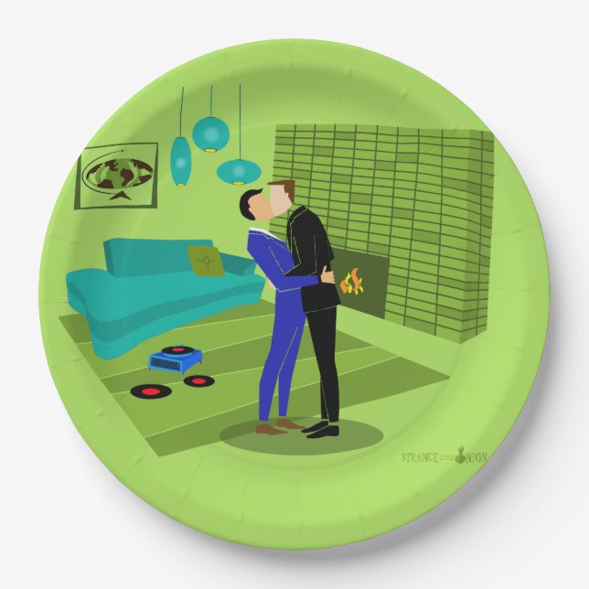 Retro Gay Couple in Love Paper Plate (Front)