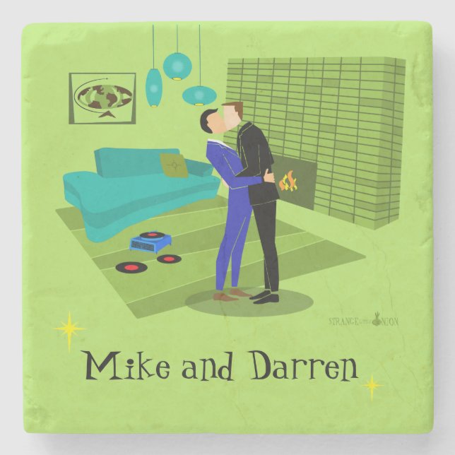 Retro Gay Couple In Love Stone Coaster (Front)