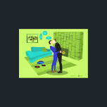 Retro Gay Couple In Love Stretched Canvas Print<br><div class="desc">This Retro Gay Couple in Love design is the perfect blend of passion and kitsch. The 1960s style, minimalist art design features an attractive gay couple kissing in the middle of there impeccably decorated time capsule home. The lime green brick fireplace sets the mood for the well-groomed gentlemen, as the...</div>