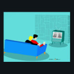 Retro Gay Couple Print, Value Poster Paper (Matte)<br><div class="desc">This Retro Gay Couple Watching TV design is simply fabulous! The 1960s style, minimalist art design features the back of a cosy couple and binging their favourite black and white television show. The sophisticated, turquoise and teal room prominently features a stone wall. The well-dressed men are holding martinis. Cheers to...</div>