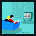Retro Gay Couple Print, Value Poster Paper (Matte)<br><div class="desc">This Retro Gay Couple Watching TV design is simply fabulous! The 1960s style, minimalist art design features the back of a cosy couple and binging their favourite black and white television show. The sophisticated, turquoise and teal room prominently features a stone wall. The well-dressed men are holding martinis. Cheers to...</div>