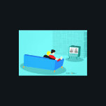 Retro Gay Couple Stretched Canvas Print<br><div class="desc">This Retro Gay Couple Watching TV design is simply fabulous! The 1960s style, minimalist art design features the back of a cosy couple and binging their favourite black and white television show. The sophisticated, turquoise and teal room prominently features a stone wall. The well-dressed men are holding martinis. Cheers to...</div>