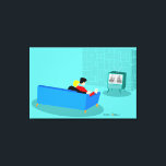 Retro Gay Couple Stretched Canvas Print<br><div class="desc">This Retro Gay Couple Watching TV design is simply fabulous! The 1960s style, minimalist art design features the back of a cosy couple and binging their favourite black and white television show. The sophisticated, turquoise and teal room prominently features a stone wall. The well-dressed men are holding martinis. Cheers to...</div>