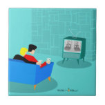 Retro Gay Couple Watching TV Ceramic Tile<br><div class="desc">This Retro Gay Couple Watching TV design is simply fabulous! The 1960s style, minimalist art design features the back of a cosy couple and binging their favourite black and white television show. The sophisticated, turquoise and teal room prominently features a stone wall. The well-dressed men are holding martinis. Cheers to...</div>