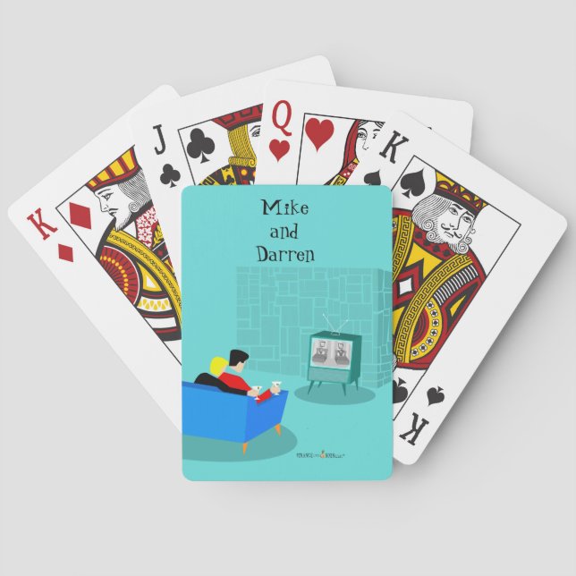 Retro Gay Couple Watching TV Classic Playing Cards (Back)