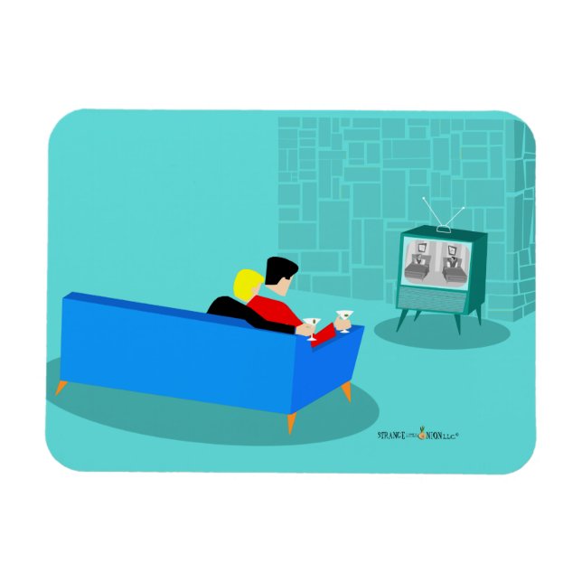 Retro Gay Couple Watching TV Flexible Photo Magnet (Horizontal)
