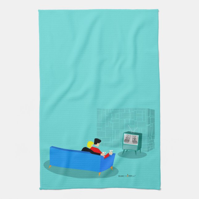 Retro Gay Couple Watching TV Kitchen Towels (Vertical)
