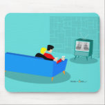 Retro Gay Couple Watching TV Mousepad<br><div class="desc">This Retro Gay Couple Watching TV design is simply fabulous! The 1960s style, minimalist art design features the back of a cosy couple and binging their favourite black and white television show. The sophisticated, turquoise and teal room prominently features a stone wall. The well-dressed men are holding martinis. Cheers to...</div>
