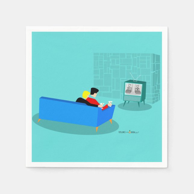 Retro Gay Couple Watching TV Paper Napkin (Front)