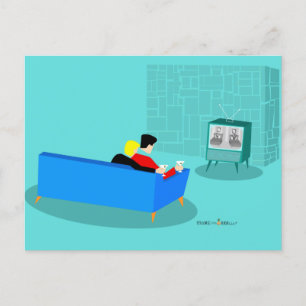 Retro Gay Couple Watching TV Postcard