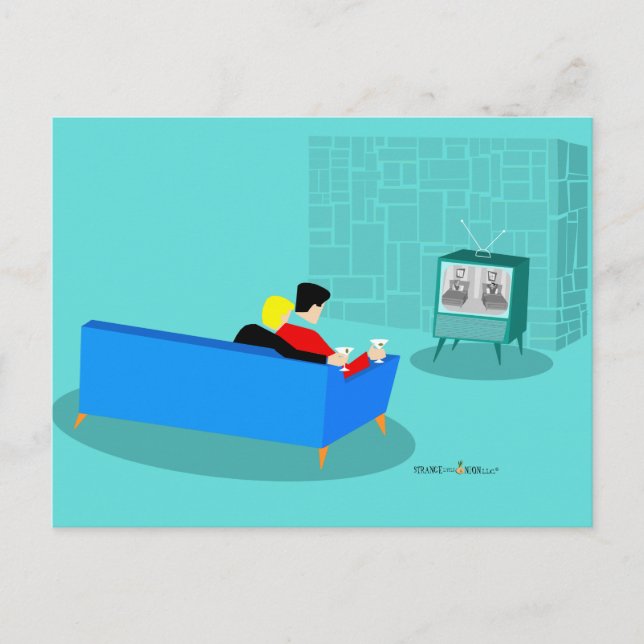 Retro Gay Couple Watching TV Postcard (Front)