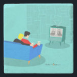 Retro Gay Couple Watching TV Stone Coaster<br><div class="desc">This Retro Gay Couple Watching TV design is simply fabulous! The 1960s style, minimalist art design features the back of a cosy couple and binging their favourite black and white television show. The sophisticated, turquoise and teal room prominently features a stone wall. The well-dressed men are holding martinis. Cheers to...</div>