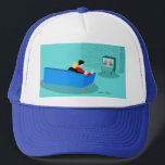Retro Gay Couple Watching TV Trucker Hat<br><div class="desc">This Retro Gay Couple Watching TV design is simply fabulous! The 1960s style, minimalist art design features the back of a cosy couple and binging their favourite black and white television show. The sophisticated, turquoise and teal room prominently features a stone wall. The well-dressed men are holding martinis. Cheers to...</div>