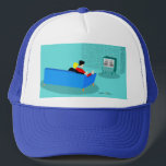 Retro Gay Couple Watching TV Trucker Hat<br><div class="desc">This Retro Gay Couple Watching TV design is simply fabulous! The 1960s style, minimalist art design features the back of a cosy couple and binging their favourite black and white television show. The sophisticated, turquoise and teal room prominently features a stone wall. The well-dressed men are holding martinis. Cheers to...</div>