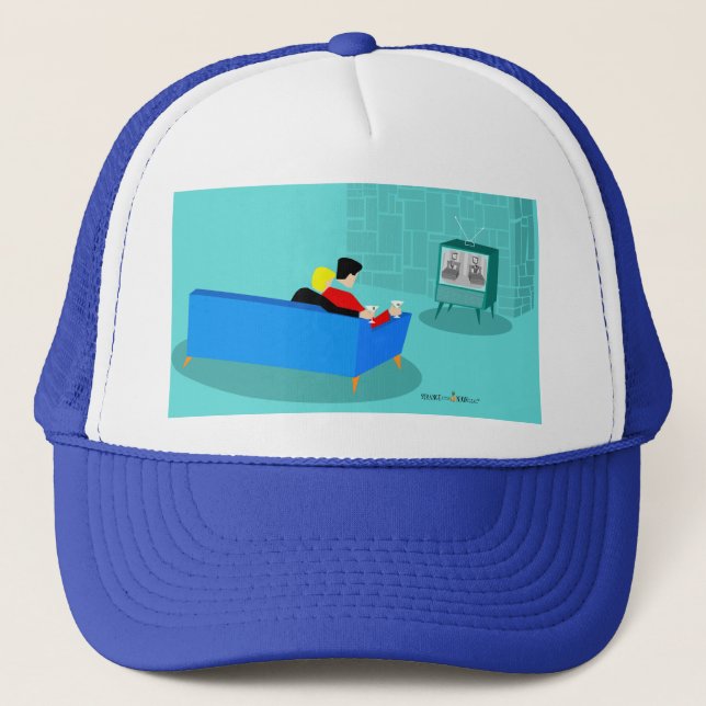 Retro Gay Couple Watching TV Trucker Hat (Front)