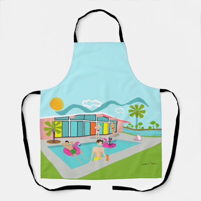 Retro Gay Pink Flamingo Pool Party  Apron (Front)