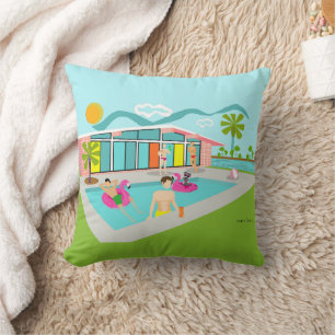 Retro Gay Pink Flamingo Pool Party  Cushion