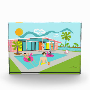 Retro Gay Pink Flamingo Pool Party Photo Block