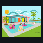 Retro Gay Pink Flamingo Pool Party Poster<br><div class="desc">This Retro Gay Pink Flamingo Pool Party captures the joy, camaraderie, and playful spirit of a nostalgic queer culture. Under the vibrant Palm Springs sun, a lively scene unfolds: sassy gay men in 1950s retro speedos and pink cat-eye sunglasses gather around a coral brick mid-century modern home. They lounge on...</div>