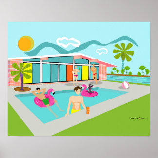  Retro Gay Pink Flamingo Pool Party Poster