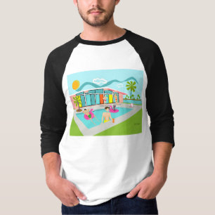 Retro Gay Pink Flamingo Pool Party  T-Shirt