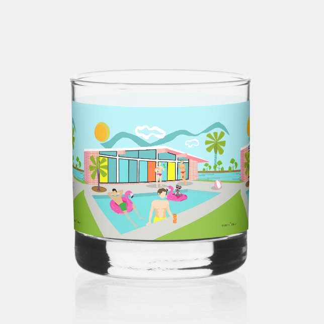  Retro Gay Pink Flamingo Pool Party  Whiskey Glass (Left)