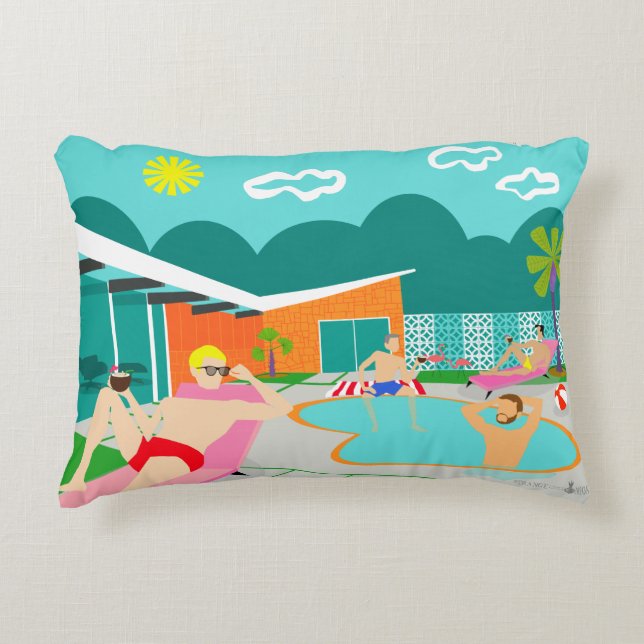 Retro Gay Pool Party Accent Pillow (Front)