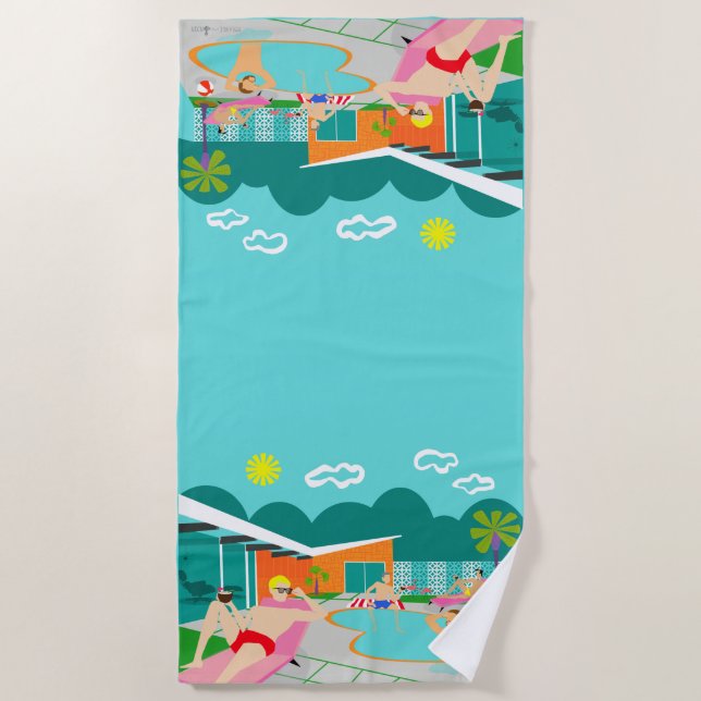 Retro Gay Pool Party Beach Towel (Front)