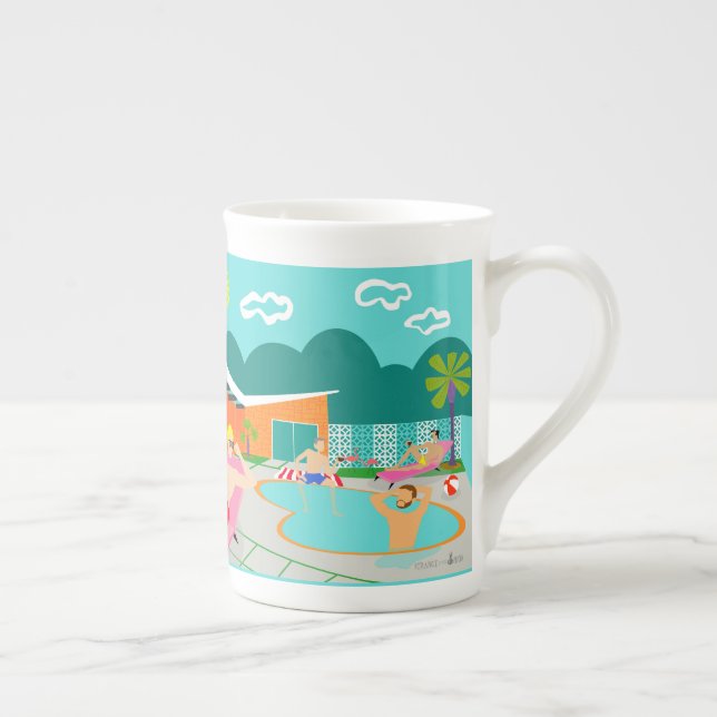 Retro Gay Pool Party Bone China Mug (Right)