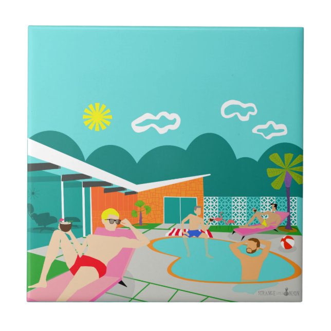 Retro Gay Pool Party Ceramic Tile (Front)