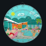 Retro Gay Pool Party Dart Board<br><div class="desc">This Retro Gay Pool Party Dart Board features four hunky beefcakes having a gay old time as they beat the Palm Springs heat by lounging around the turquoise blue water of their atomic boomerang shaped swimming pool. The mid century modern architecture on the fabulous, orange stone house is clearly prime...</div>