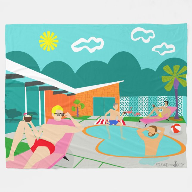Retro Gay Pool Party Fleece Blanket (Front (Horizontal))