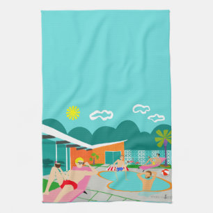 Retro Gay Pool Party Kitchen Towel