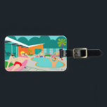 Retro Gay Pool Party Luggage Tag<br><div class="desc">This customisable Retro Gay Pool Party Luggage Tag design features four hunky beefcakes having a gay old time as they beat the Palm Springs heat by lounging around the turquoise blue water of their atomic boomerang shaped swimming pool. The mid century modern architecture on the fabulous, orange stone house is...</div>