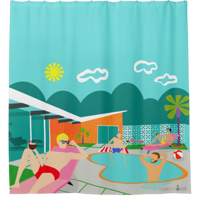 Retro Gay Pool Party Shower Curtain (Front)