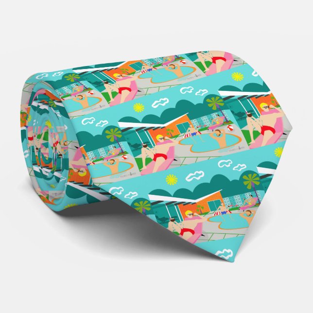 Retro Gay Pool Party Tiled Necktie (Rolled)