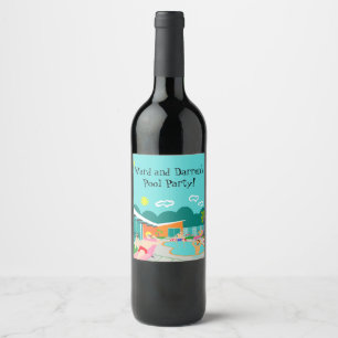 Retro Gay Pool Party Wine Bottle Label