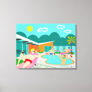 Retro Gay Pool Party Wrapped Canvas Print